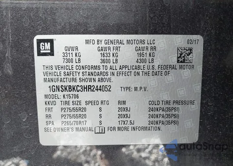 2017 Chevrolet Tahoe Lt from USA, damaged, VIN 1GNSKBKC3HR244052